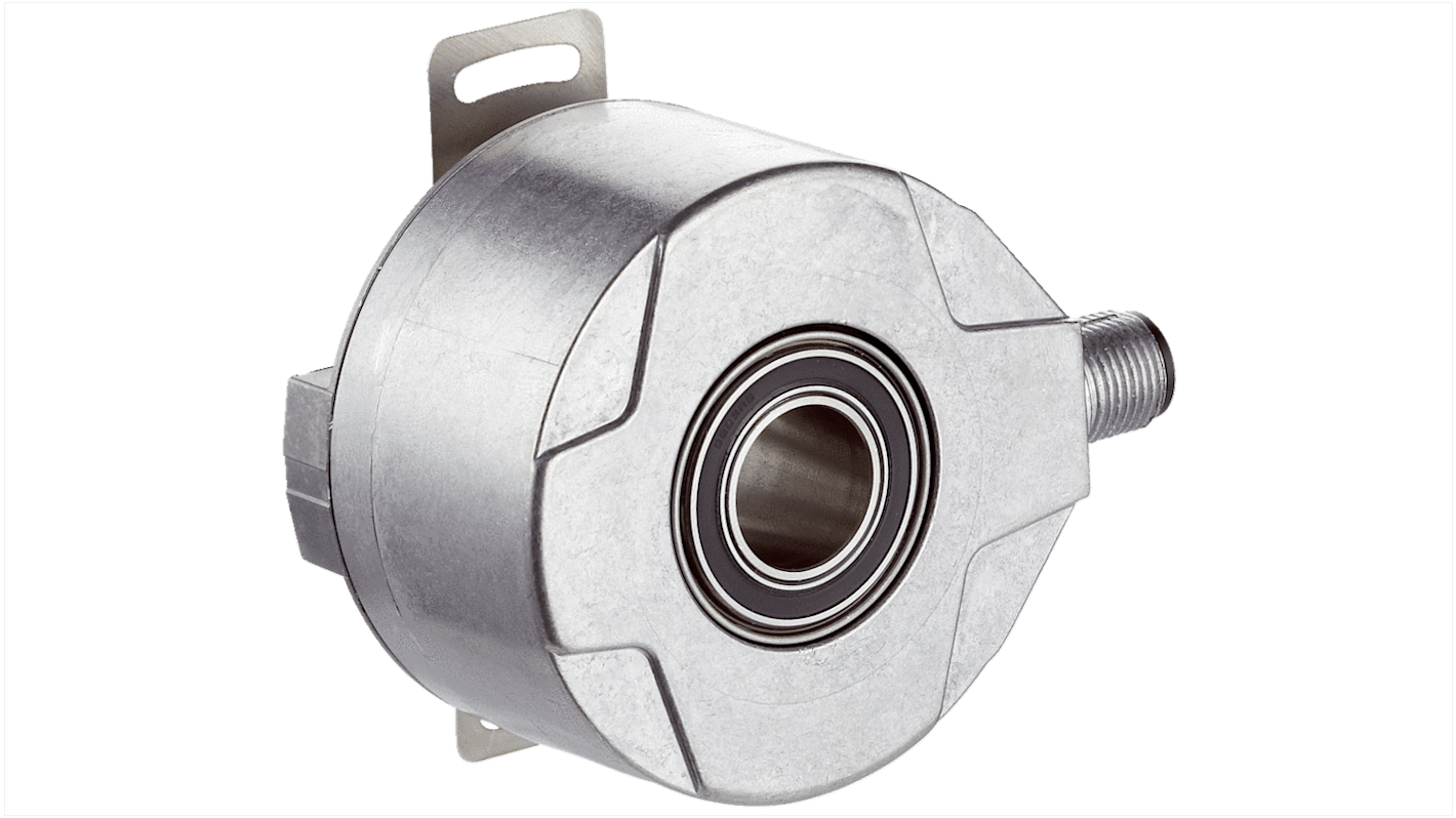 Encoder incrementale Sick DFS60E-THEC00100, HTL/push-pull, 100 impulsi/giro, montaggio a flangia, dimensioni 60x72x43 mm.