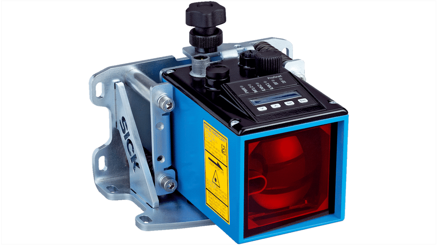 Sensore di distanza rettangolare Sick DL100-21AA2101, portata 100 m, uscita NPN/PNP, montaggio filettato, grado di protezione IP65.