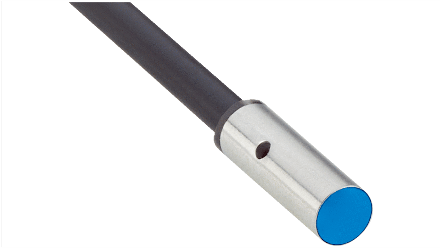 Sensore di prossimità induttivo cilindrico Sick IHM04-1B5PSVU2K, filettatura M4, rilevamento 1,5 mm, IP67, dimensioni 12 x 4 mm.