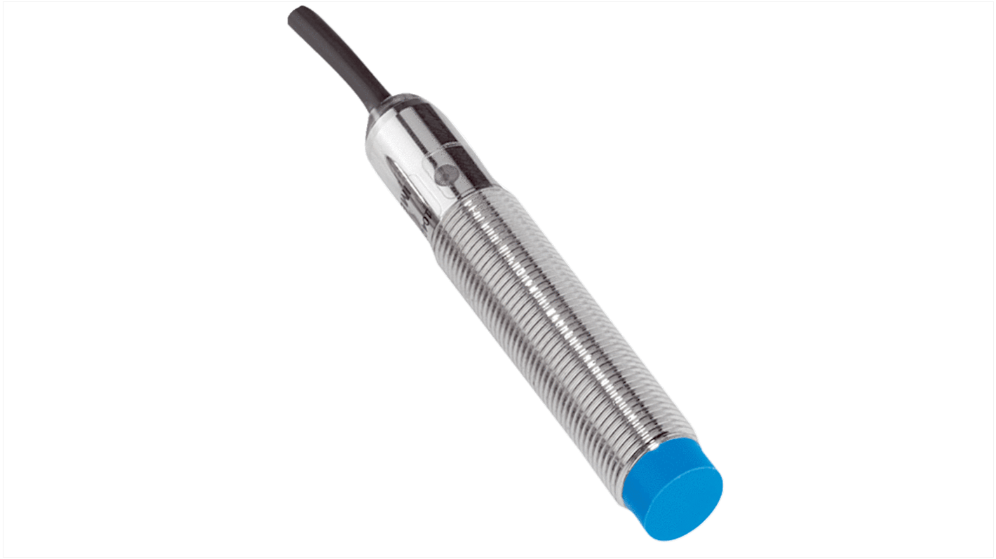 Sensore di prossimità induttivo cilindrico Sick IME12-08NDSZY3S, filettatura M12, gamma di rilevamento 8 mm, IP67, cavo 3 metri.