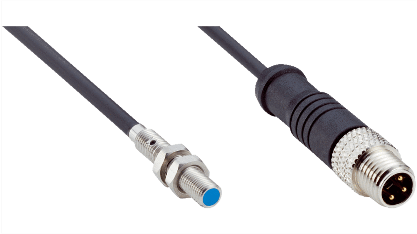 Sensore di prossimità induttivo cilindrico Sick IMM04-01BPSVR8S, PNP, M4, rilevamento 1 mm, IP67, acciaio inossidabile.