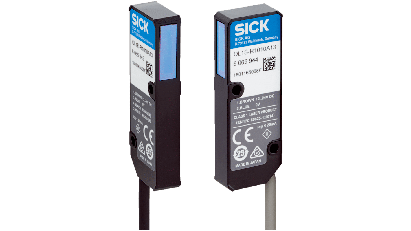 Sensore di distanza rettangolare Sick OL1S/OL1E-R1010A13, rilevamento 10 mm, montaggio a pannello, uscita PNP/NPN, IP50.