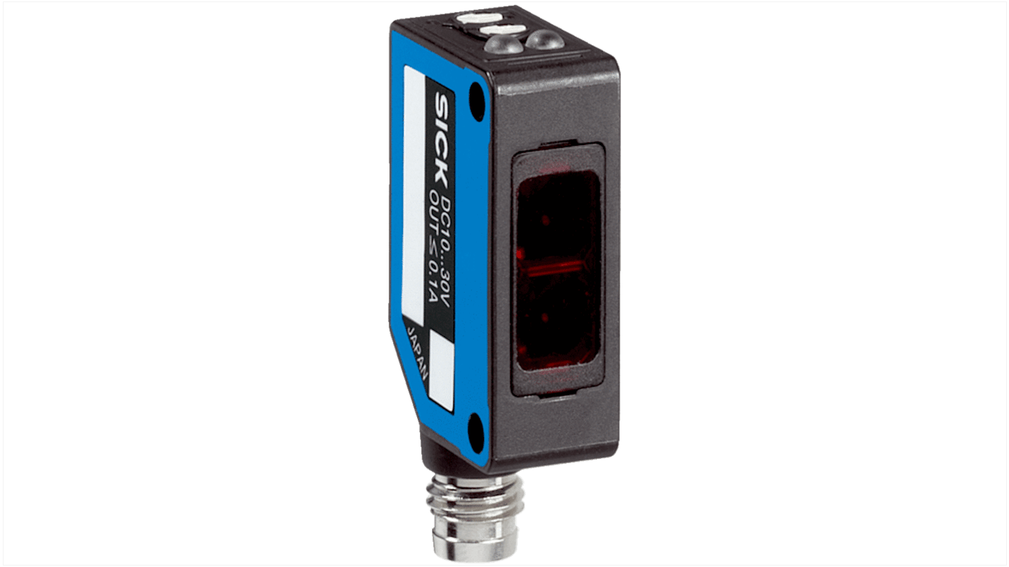 Sensore fotoelettrico rettangolare Sick WL100L-F2131, retro-riflettente, rilevamento 0,08-12 mm, uscita PNP, IP65, montaggio M3.