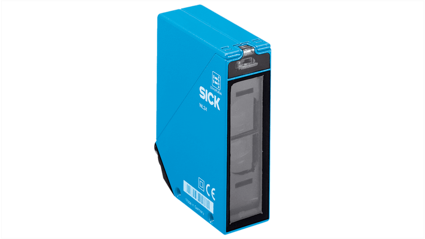 Sensore fotoelettrico Sick WL24-2R230 a retroriflessione, rilevamento fino a 22 m, grado di protezione IP 67, alloggiamento in zinco.