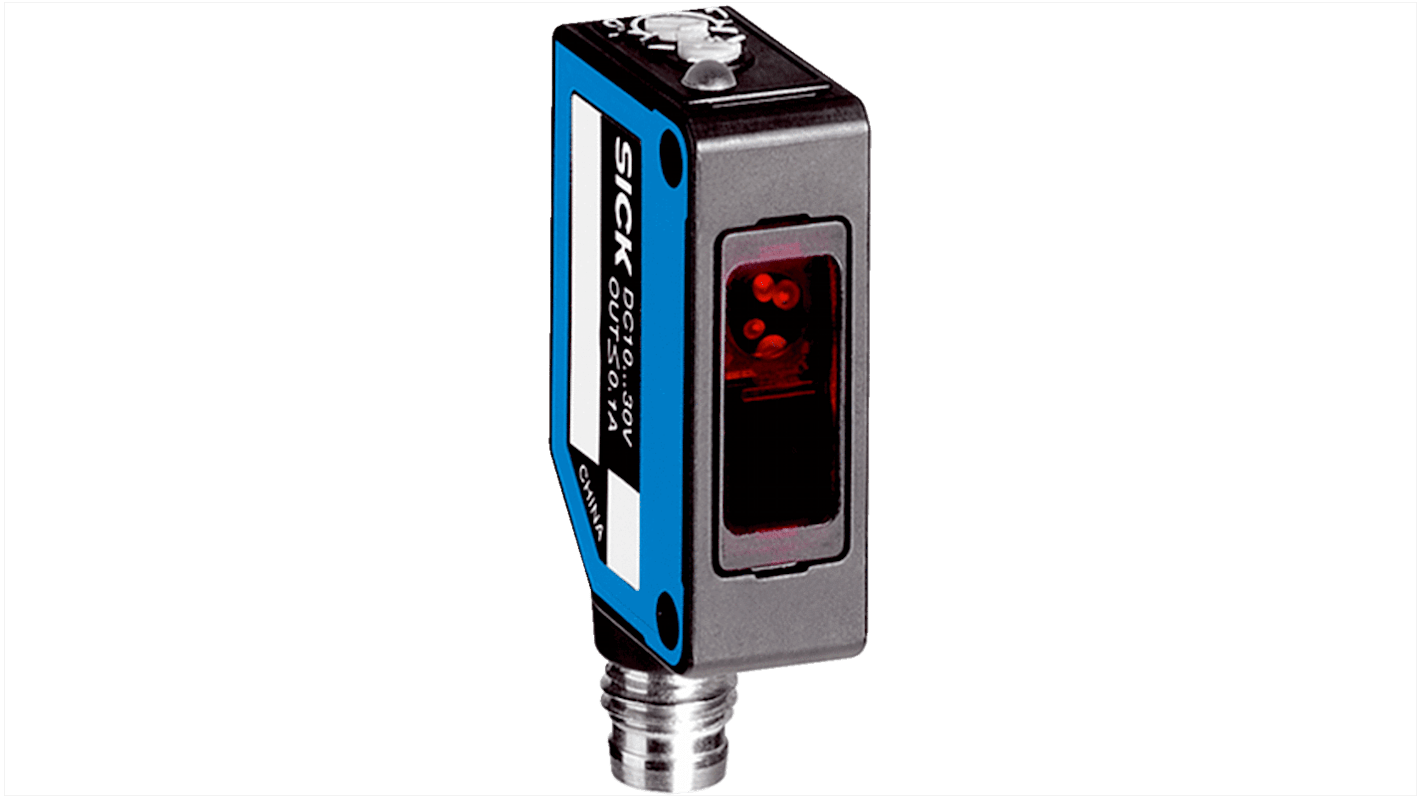 Sensore fotoelettrico rettangolare Sick WL8G-N1131 a retroriflessione, gamma di rilevamento 3 m, grado di protezione IP67.