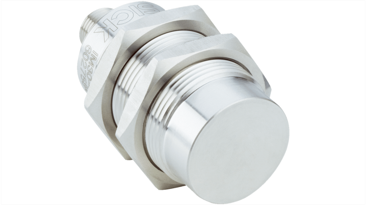 Sensore di prossimità induttivo cilindrico Sick IM30-40NPS-NC1, PNP, M30, rilevamento 40 mm, IP67, montaggio a filo.
