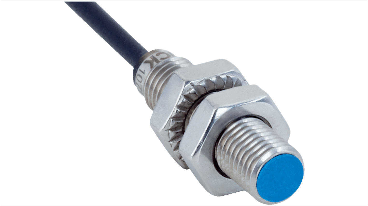 Sensore di prossimità induttivo cilindrico Sick IMB08-02BDSVU2K, filettatura M8, rilevamento 2 mm, IP68/IP69K, acciaio inossidabile.