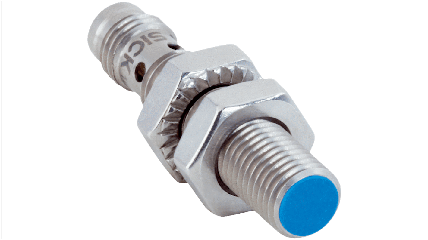 Sensore di prossimità induttivo cilindrico Sick IMB08-02BPSVT0KS07, tecnologia PNP, gamma di rilevamento 2 mm, IP68, montaggio a filo.