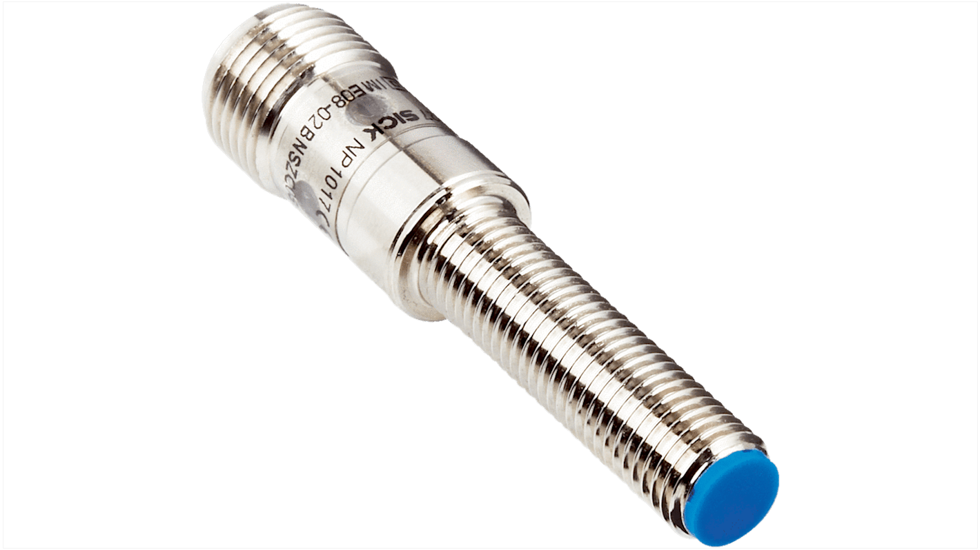 Sensore di prossimità induttivo cilindrico Sick IME08-1B5PSVC0SS25, PNP, M8, rilevamento 1,5 mm, IP67, -25/+75 °C.