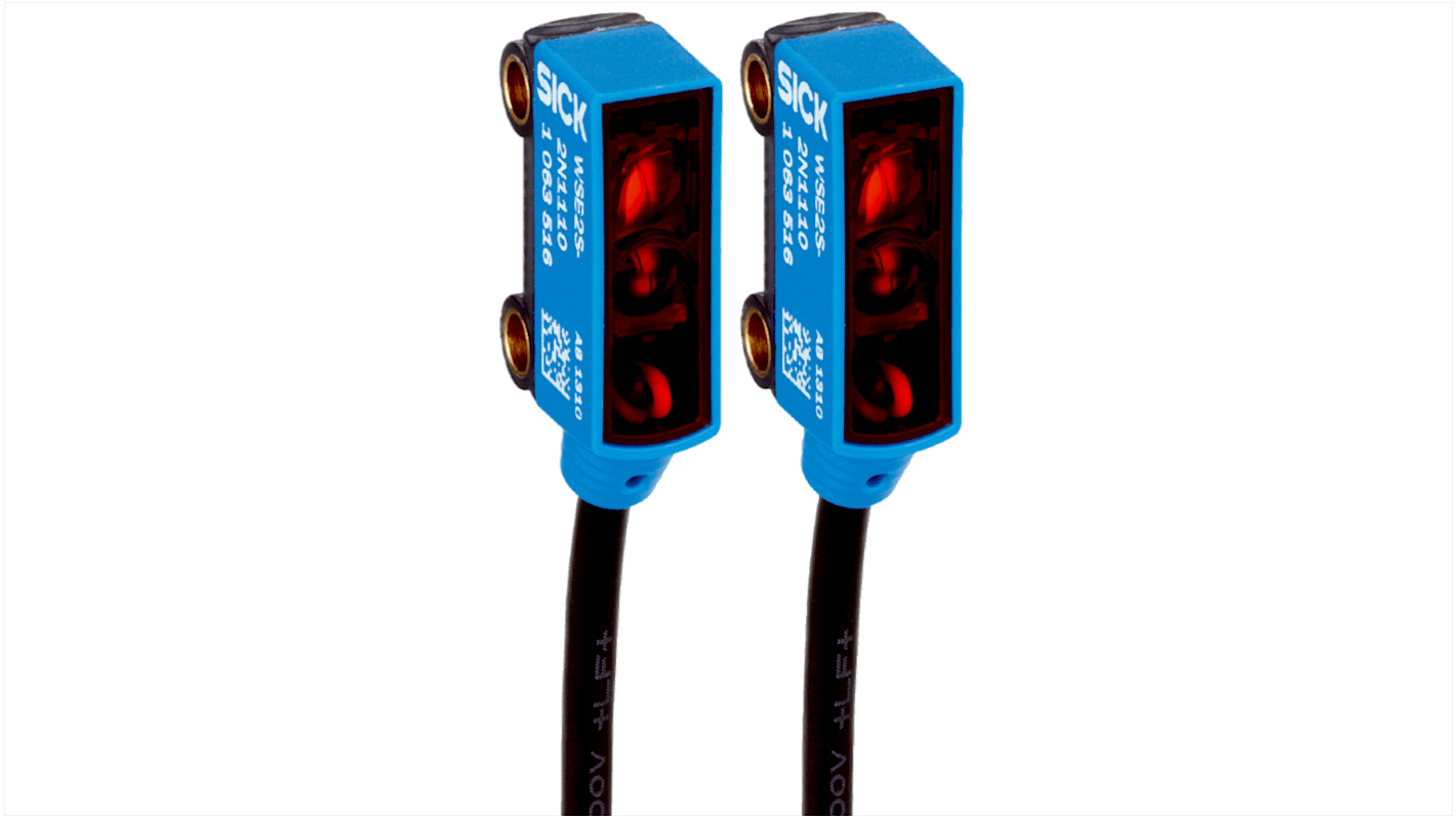 Sensore fotoelettrico rettangolare Sick WSE2S-2F3030S01, rilevamento fino a 2,5 m, uscita PNP, IP67, temperatura -25/+50 °C.