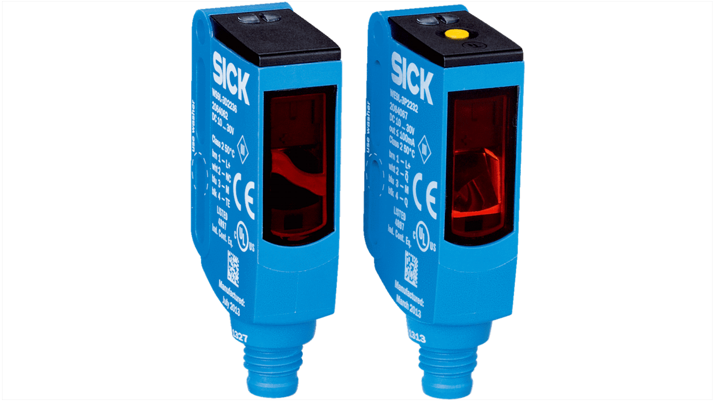 Sensore fotoelettrico rettangolare Sick WSE9L-3N2237, rilevamento fino a 60 m, uscita NPN, grado di protezione IP66/IP67.
