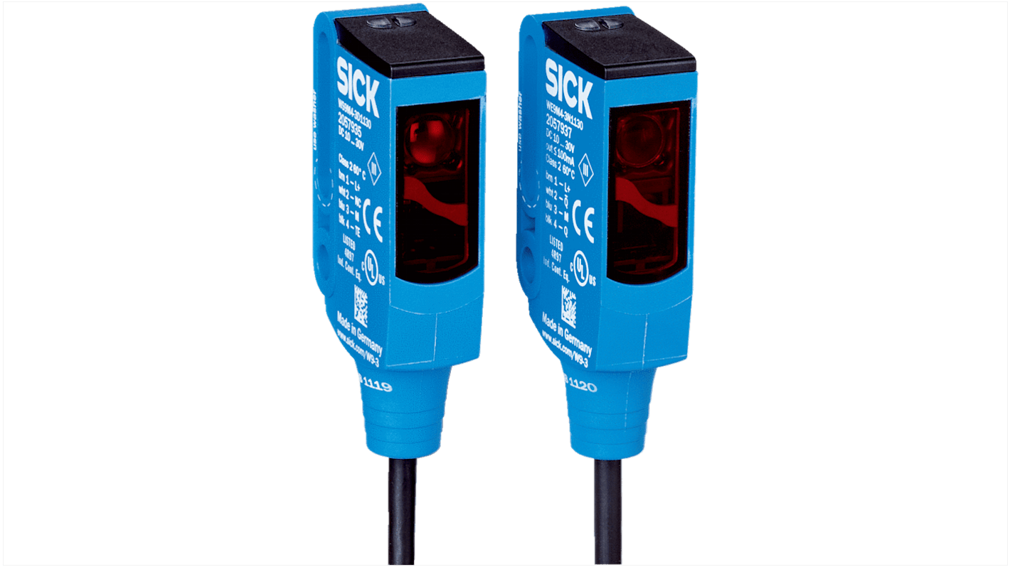 Sensore fotoelettrico rettangolare Sick WSE9M4-3P3410S02, rilevamento 13 m, uscita PNP, grado di protezione IP67/IP68/IP69K.