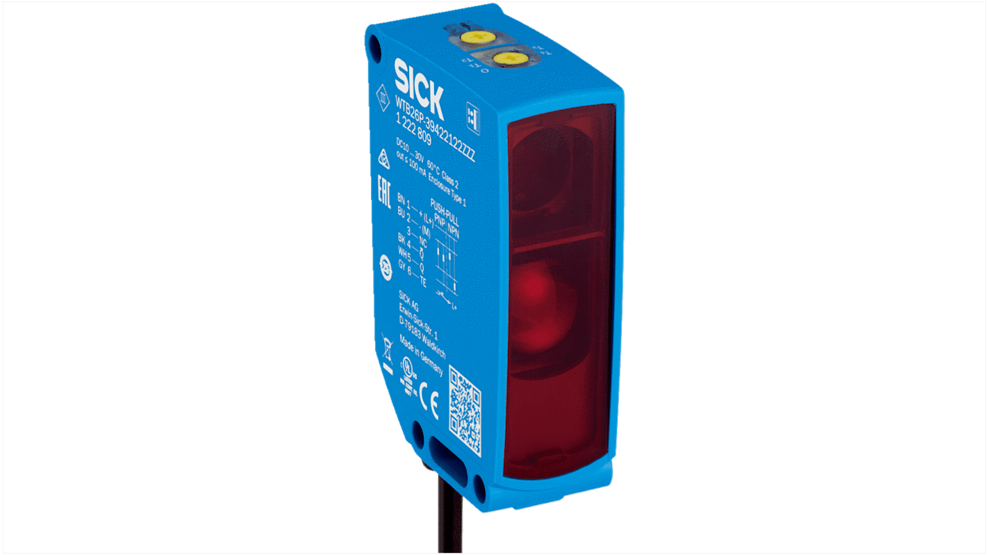 Sensore fotoelettrico rettangolare Sick WTB26I-39721122ZZZ, rilevamento 30-2000 mm, montaggio filettato, IP65.