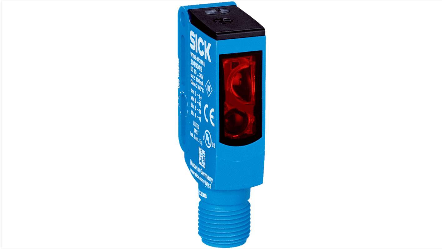 Sensore fotoelettrico rettangolare Sick WTB9-3N2461, rilevamento 20-350 mm, uscita NPN, grado di protezione IP66/IP67/IP69K.