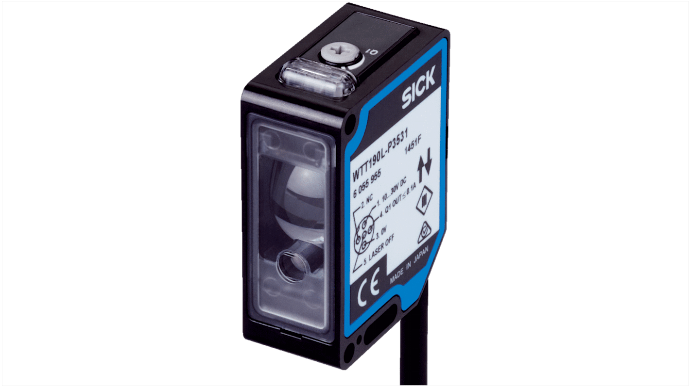 Sensore fotoelettrico rettangolare Sick WTT190L-N1131, rilevamento 20-350 mm, uscita NPN, grado di protezione IP67.