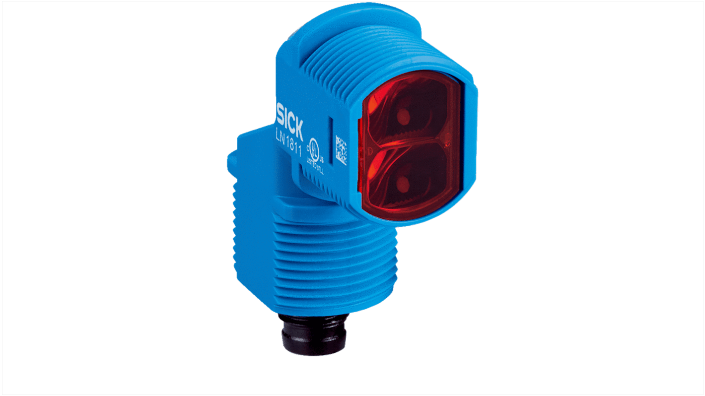 Sensore fotoelettrico cilindrico Sick ZLD18-4PZ3A8 a retroriflessione, rilevamento fino a 5 m, montaggio M18, IP67.