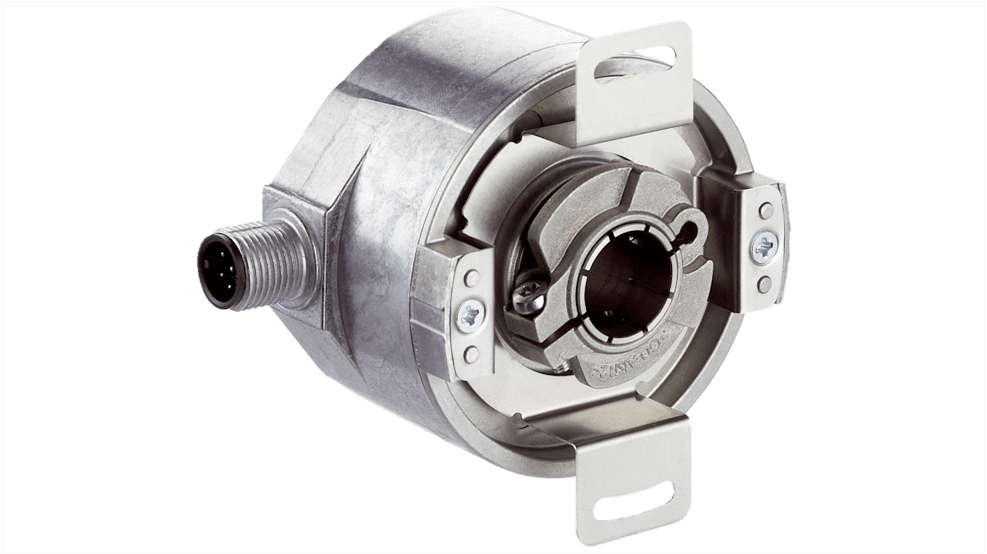 Encoder rotativo Sick SFM60-HLBB0K02, 1024 impulsi/giro, albero cavo 10 mm, uscita analogica, IP65, M12. Dimensioni: 74.5x72x45.5 mm.