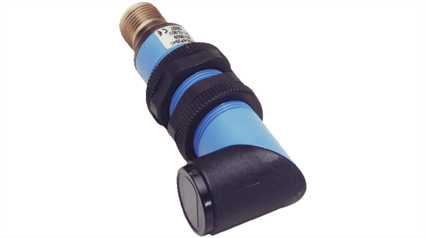 Sensore fotoelettrico cilindrico Sick VL18-3F3840 a retroriflessione, rilevamento fino a 3,7 m, uscita PNP, IP67, montaggio filettato.