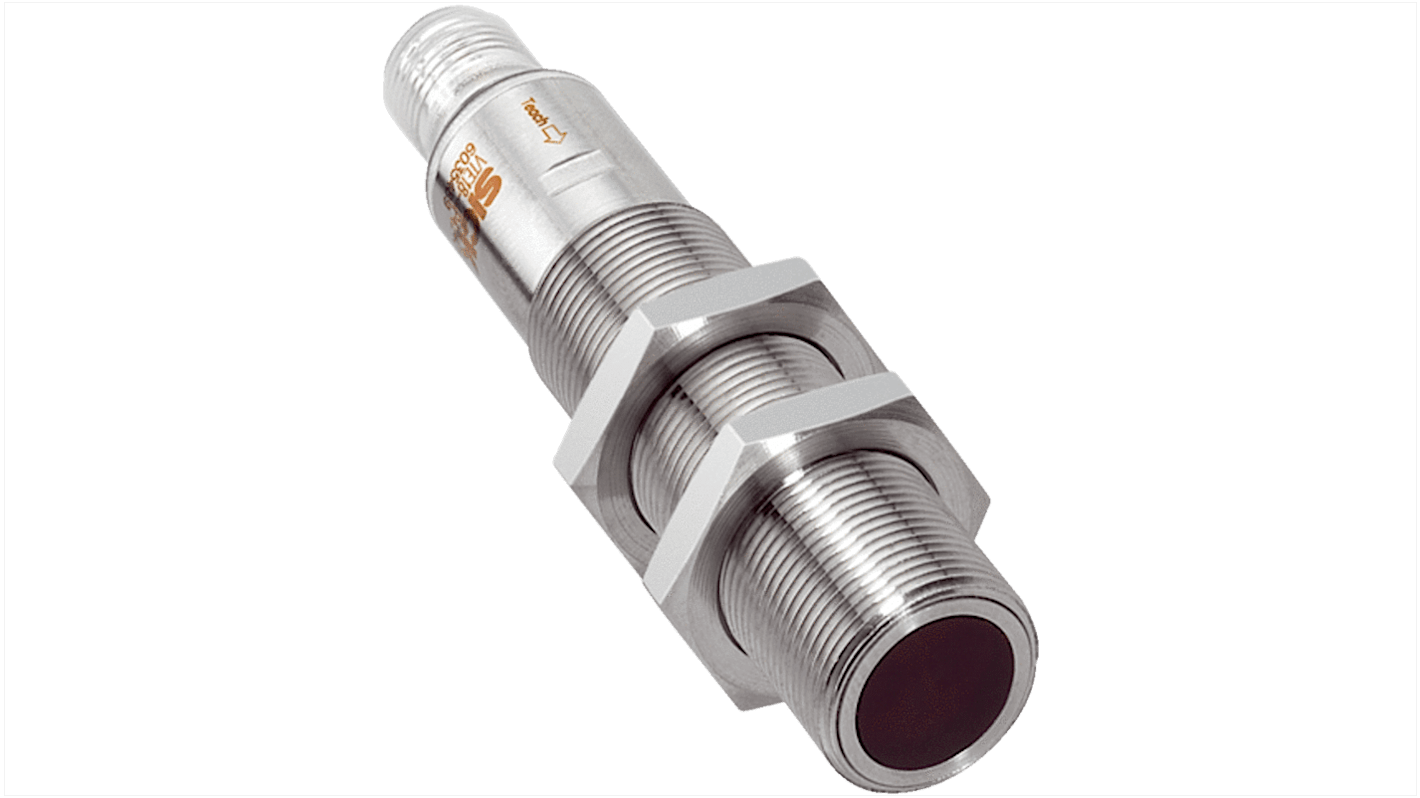 Sensore fotoelettrico cilindrico Sick VTB18-4P1240VS01, rilevamento prossimità, gamma 100 mm, uscita PNP, IP67/IP68/IP69K.