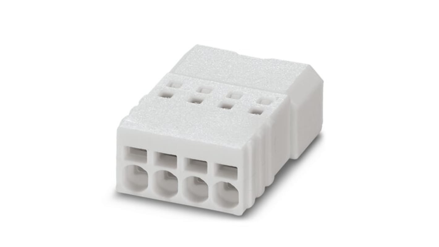 Connettore passaparete Phoenix Contact 1709452 per circuito stampato, 4 vie, passo 2.5mm, contatti maschio invertiti in lega di rame. Ideale per uscite dispositivo e collegamenti cavo-cavo sospesi. Facile montaggio PCB.