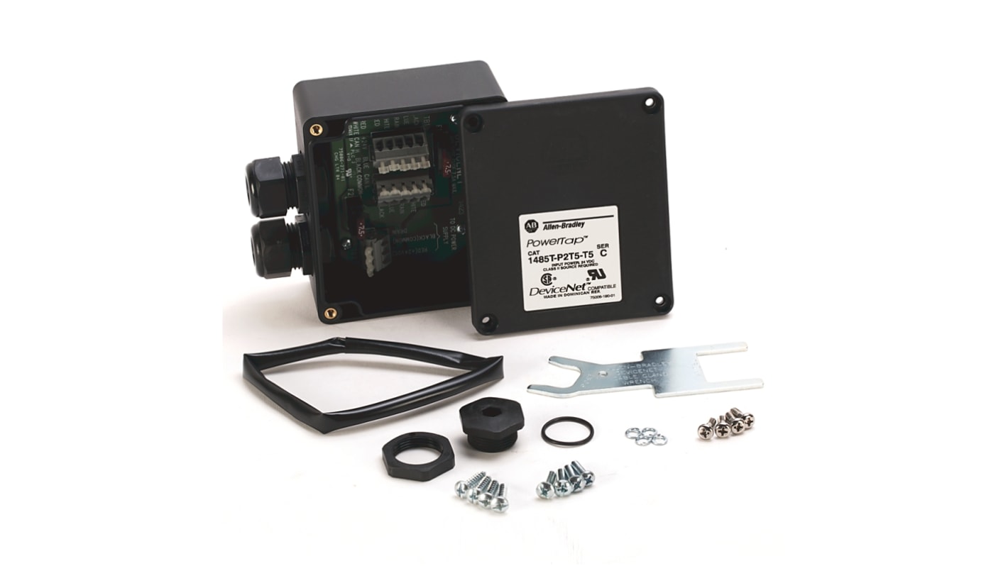 Modulo di alimentazione Rockwell Automation 1485T-P2T5-T5, 2 connettori a caduta, dimensioni 3,85 x 4,37 pollici.