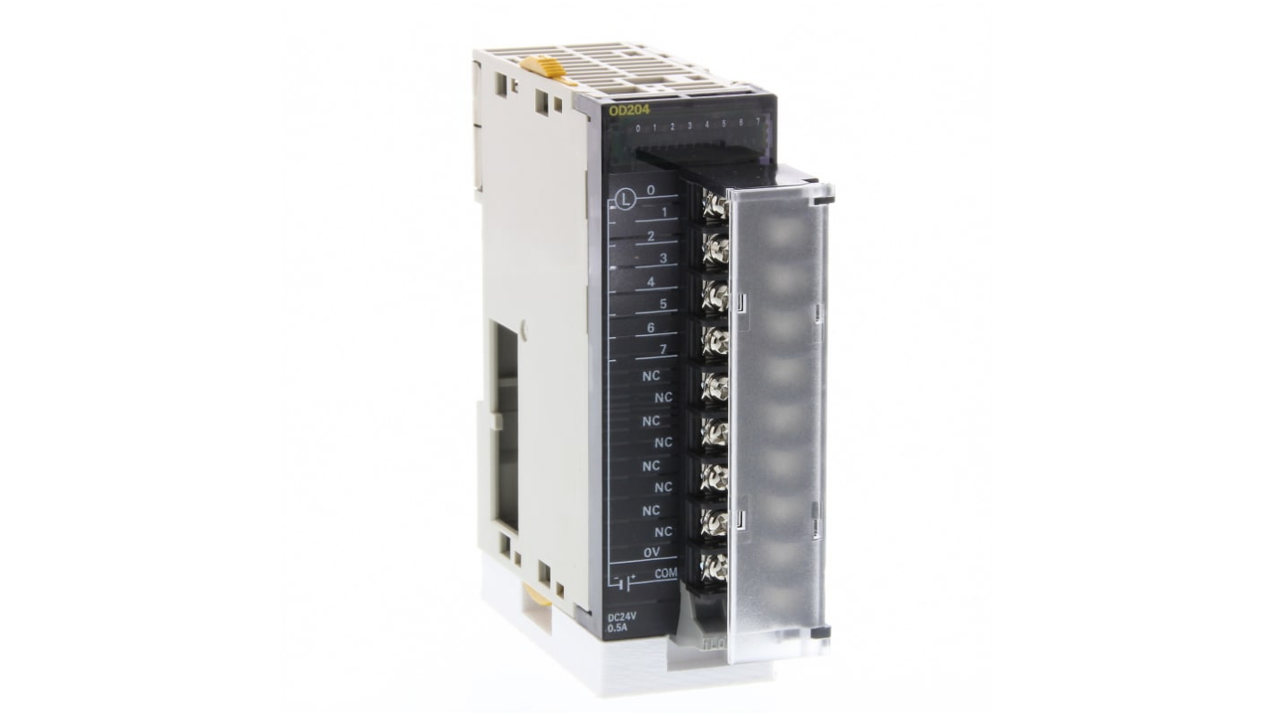 Modulo I/O Omron CJ1W-OD203, unità di uscita a contatto 8 punti, dimensioni 90 x 31 x 89 mm, compatibile con serie CJ.
