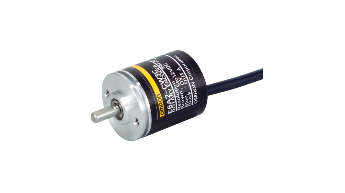 Encoder incrementale NPN Omron E6A2-CW5C, 200 impulsi/giro, diametro esterno 25 mm, progettato per alta precisione.