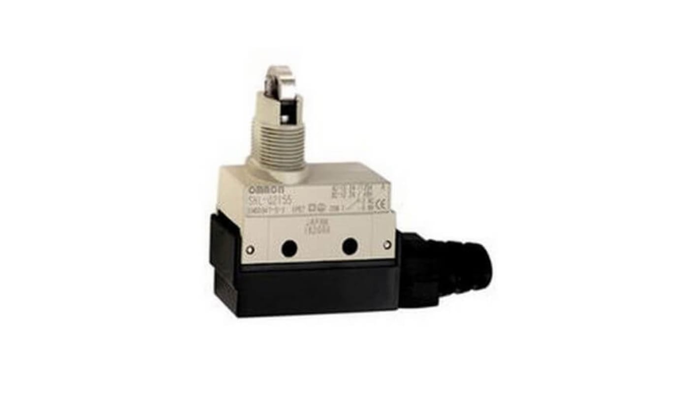 Interruttore di fine corsa Omron SHL-Q2155-01, tasto a rotella, 4NA/2NC, IP67, tensione 125V, corrente 0,1A, montaggio versatile.