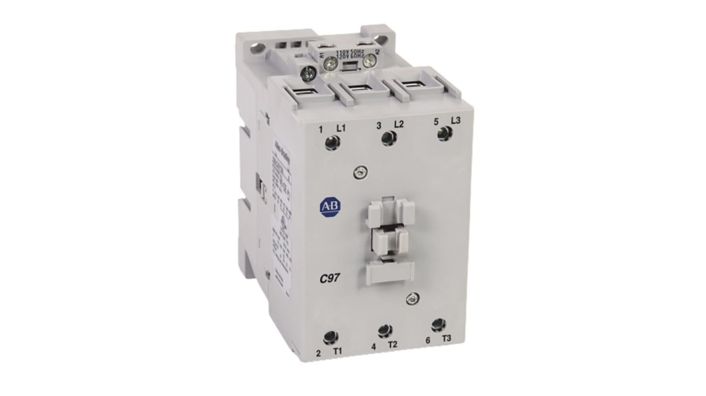 Contattore Rockwell Automation 100-C97KF00, 3 poli, 97 A, bobina 230 V, montaggio su guida DIN, protezione IP2X.