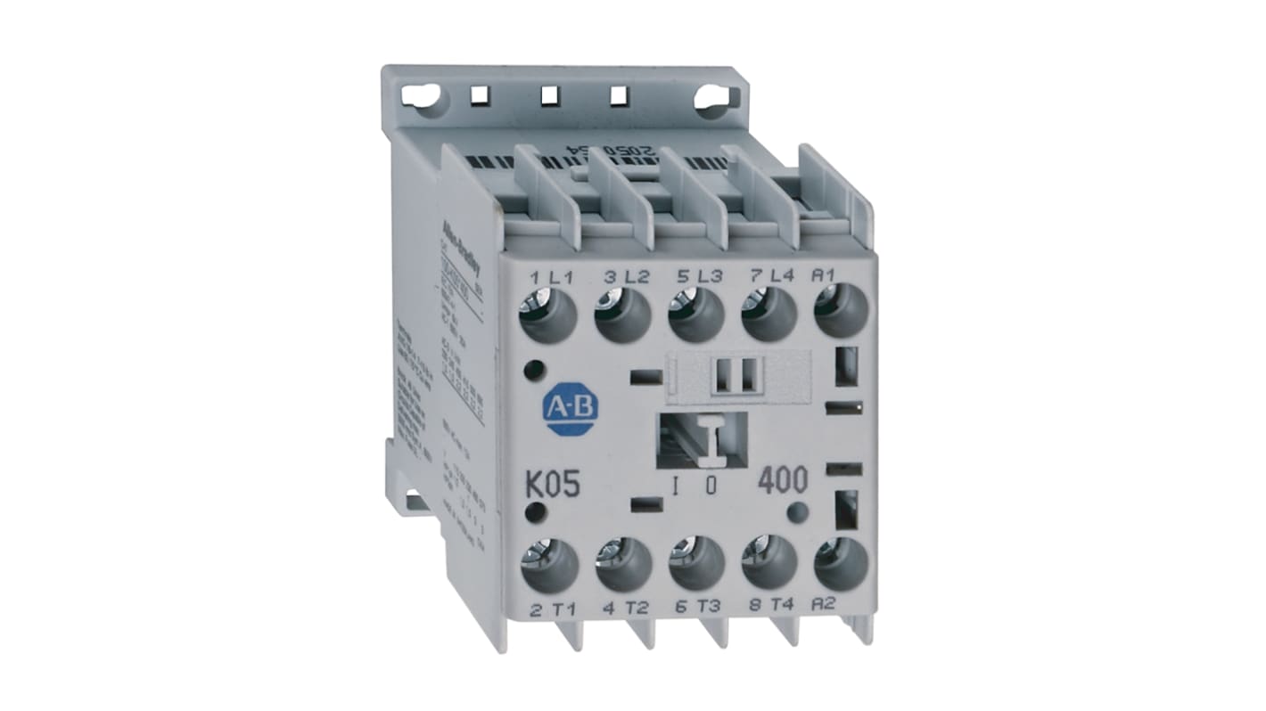 Contattore Rockwell Automation 100-K05KF200, 4 poli, 5 A, bobina 230 V c.a., dimensioni 45 mm, protezione IP2X.