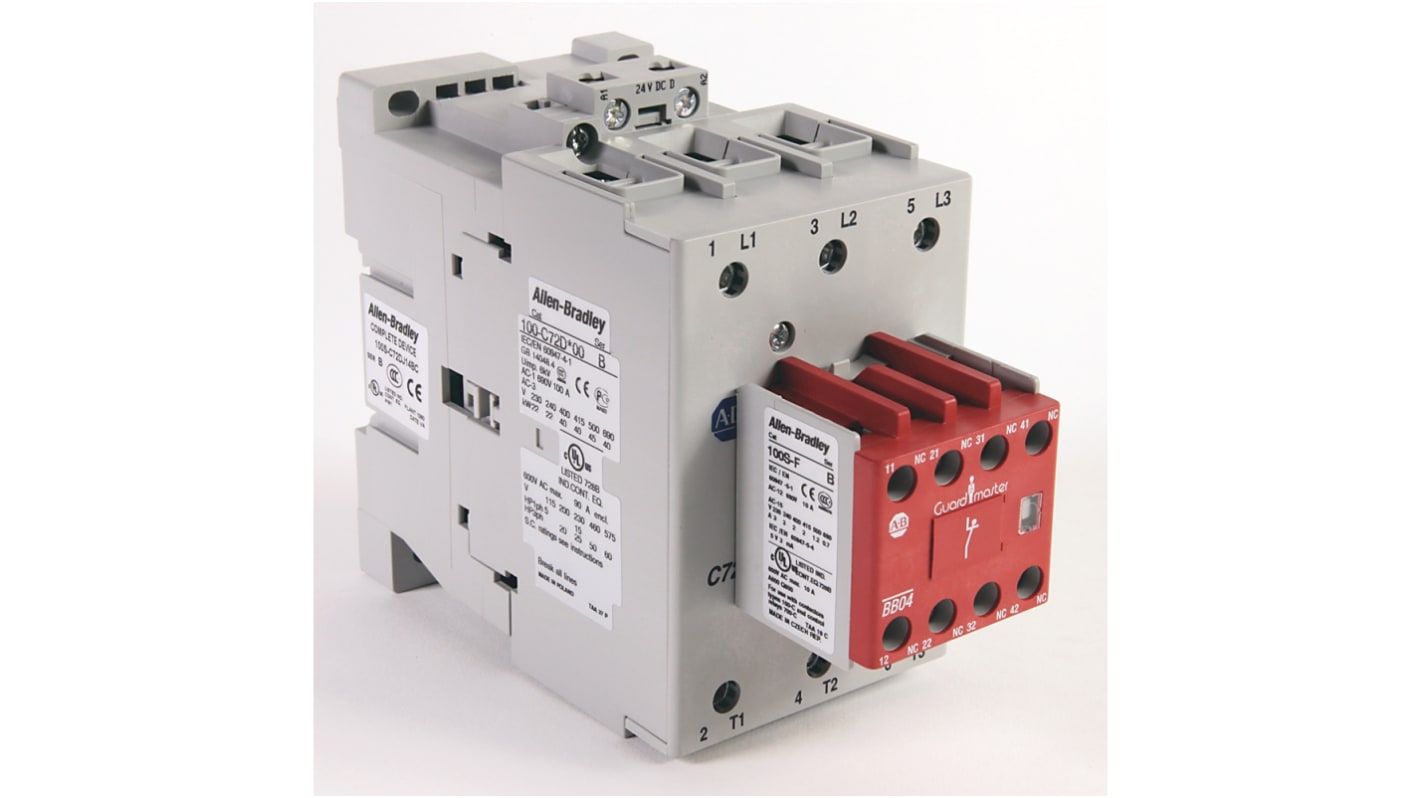 Contattore Rockwell Automation 100S-C72DJ14BC, 3 poli, 72 A, bobina 24 V c.c., contatti a guida positiva, certificato SUVA.