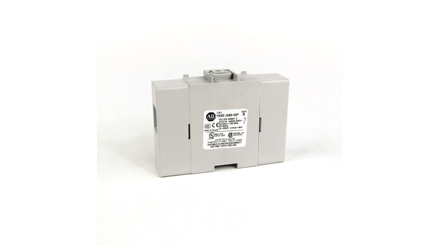 Interruttore di carico induttivo Rockwell Automation 194E-A80-1753, 80A, 3P, IP20 per isolamento e scollegamento motori. Guida DIN.