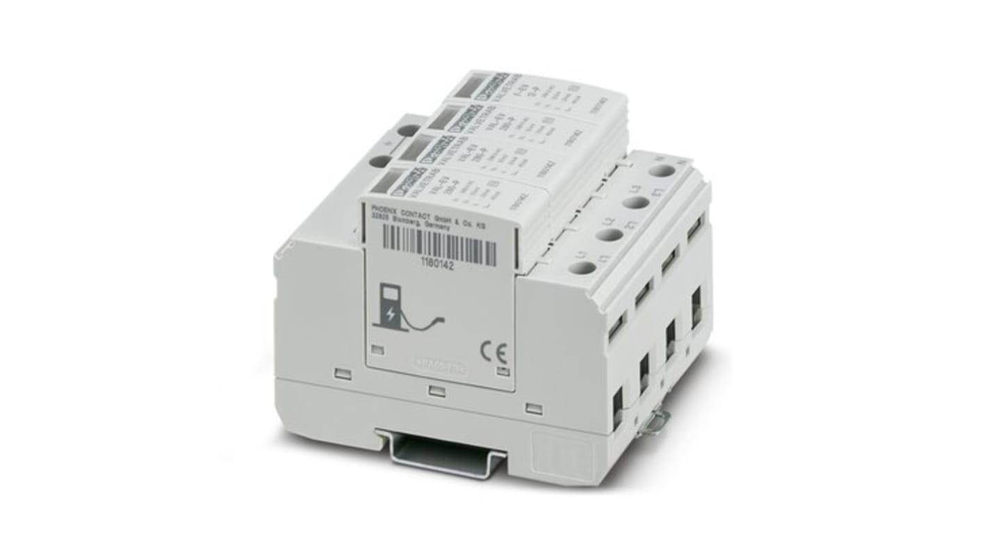 Scaricatore di sovratensione 3 fasi Phoenix Contact 1180144, progettato per guida DIN, per reti trifase con N e PE separati.