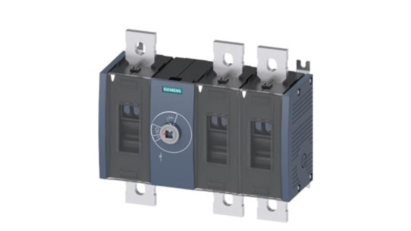 Sezionatore interruttore Siemens 3KD4430-0QE20-0, 3 poli, corrente massima 500A, meccanismo anteriore, scollegamento di sicurezza.