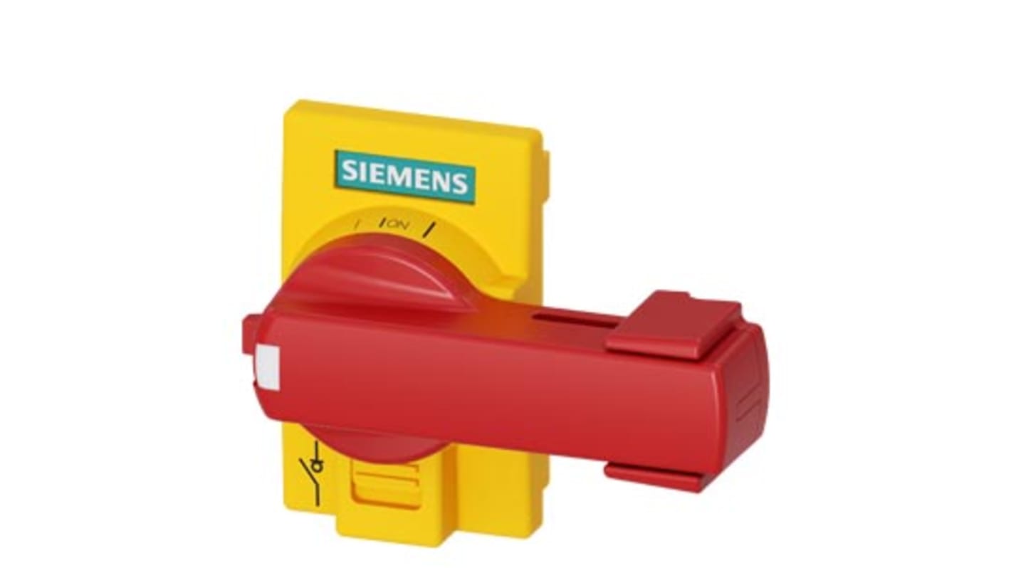 Manopola rotante Siemens 3KD9101-8, colore rosso, lunghezza 57 mm, per sezionatori con azionamento frontale diretto. Classe di protezione IP30.