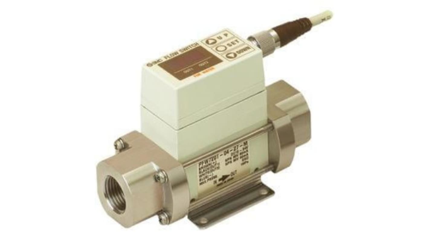 Interruttore di flusso SMC PF2W704T-F03-67N per monitoraggio di aria, gas e acqua, portata regolabile 0,5-4 l/min, alimentazione 12-24 V c.c.