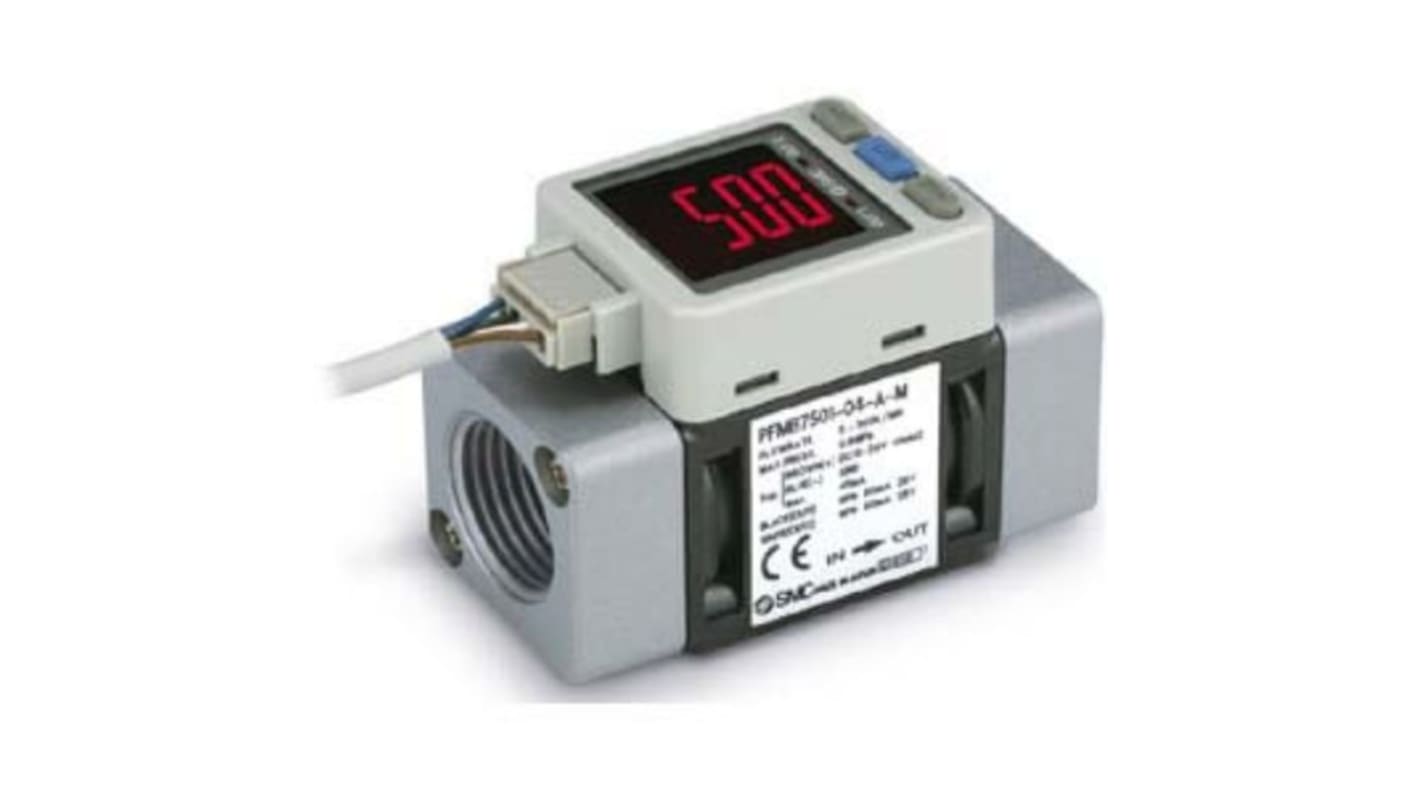 SMC PFMB7501-F04-B, sensore di flusso digitale per aria secca e N2, portata 5-500 L/min, alimentazione 12-24 V cc.