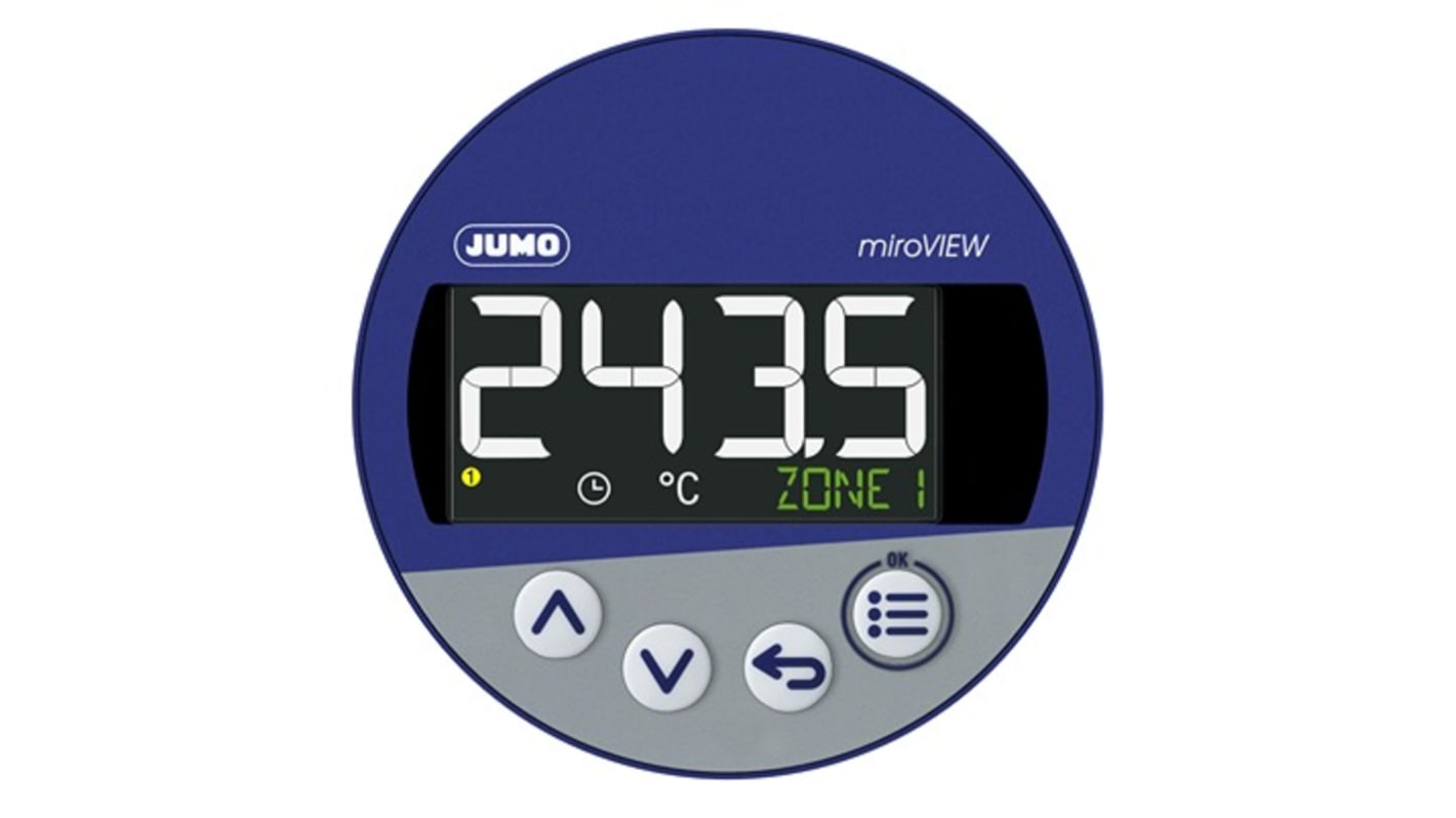 Misuratore digitale Jumo 701590/0-01-25-02, serie miroVIEW, per visualizzazione temperatura, 60.5 mm x 68 mm, alimentazione 230 V.
