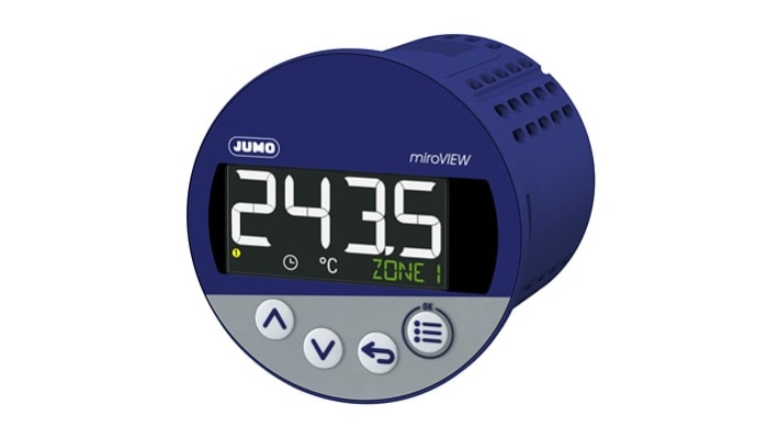 Misuratore digitale Jumo 701590/0-01-25-02, serie miroVIEW, per visualizzazione temperatura, 60.5 mm x 68 mm, alimentazione 230 V.