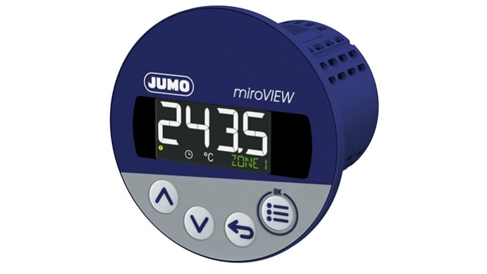Misuratore digitale Jumo 701591/0-01-25-02, serie miroVIEW, per temperatura, display LCD 4 cifre, montaggio da pannello 60.5 mm x 88 mm.