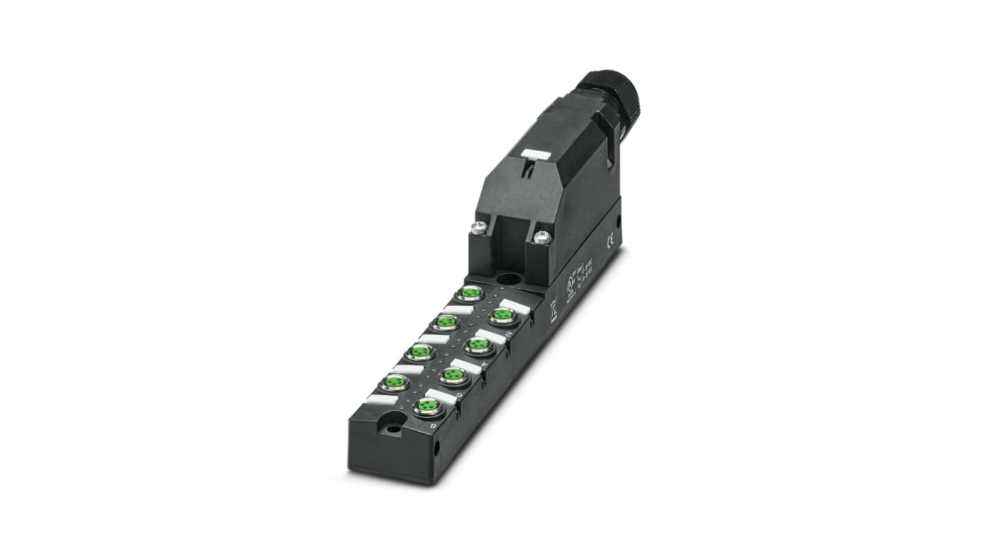 Scatola sensore Phoenix Contact 1197620, 8 porte M8, tensione 30V cc, orientamento diritto, soluzione di collegamento semplice.