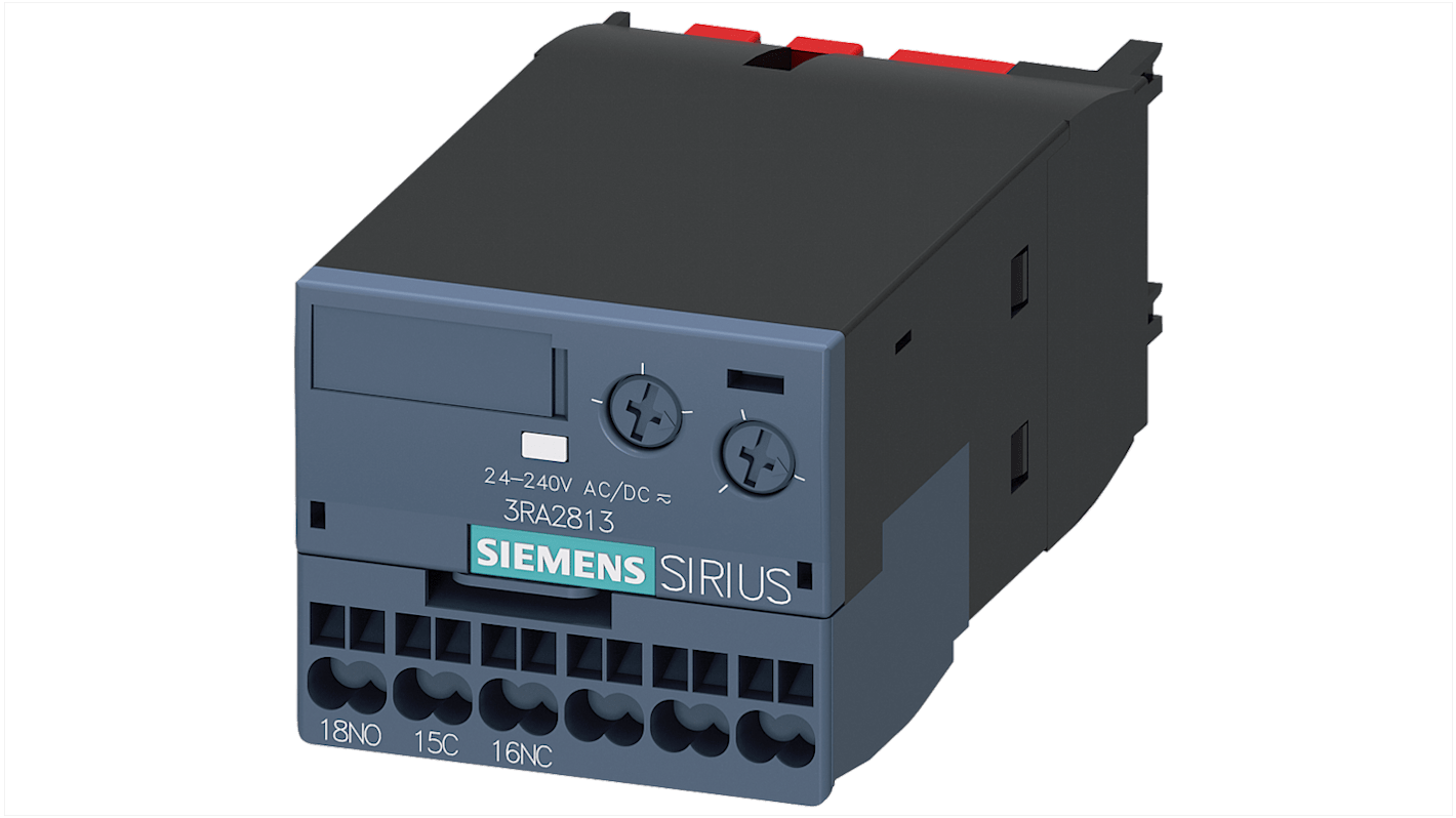 Blocco interruttore ausiliario Siemens 3RA28132AW10, 1 contatto CO, montaggio a clip, IP20, compatibile con contattori 3RT2 e 3RH2.