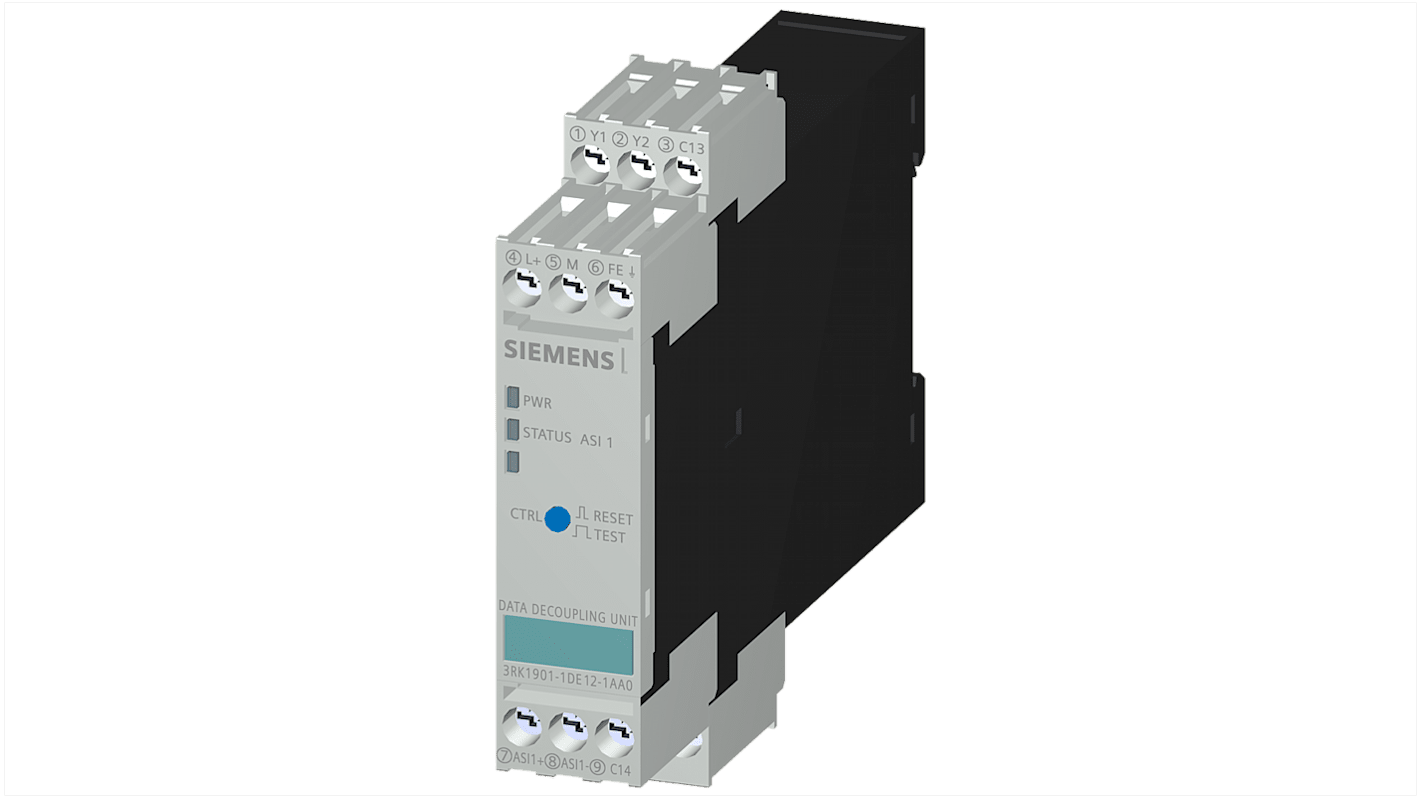 Modulo di interfaccia Siemens 3RK19011DE121AA0, serie 3RK1, per armadietto di controllo, grado di protezione IP20, dimensioni 101,3 x 22,5 x 121,2 mm.