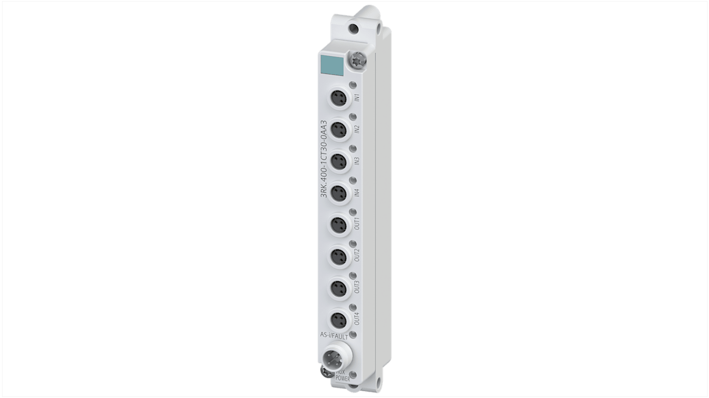 Modulo I/O digitale Siemens 3RK24001CT300AA3, compatto, IP67, dimensioni 164 x 20 x 45 mm, per applicazioni industriali.