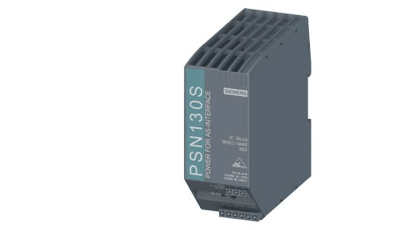 Alimentatore Siemens 3RX95120AA00 per Interfaccia AS, dimensioni 125 x 50 x 126,5 mm, con rilevamento sovraccarico integrato.