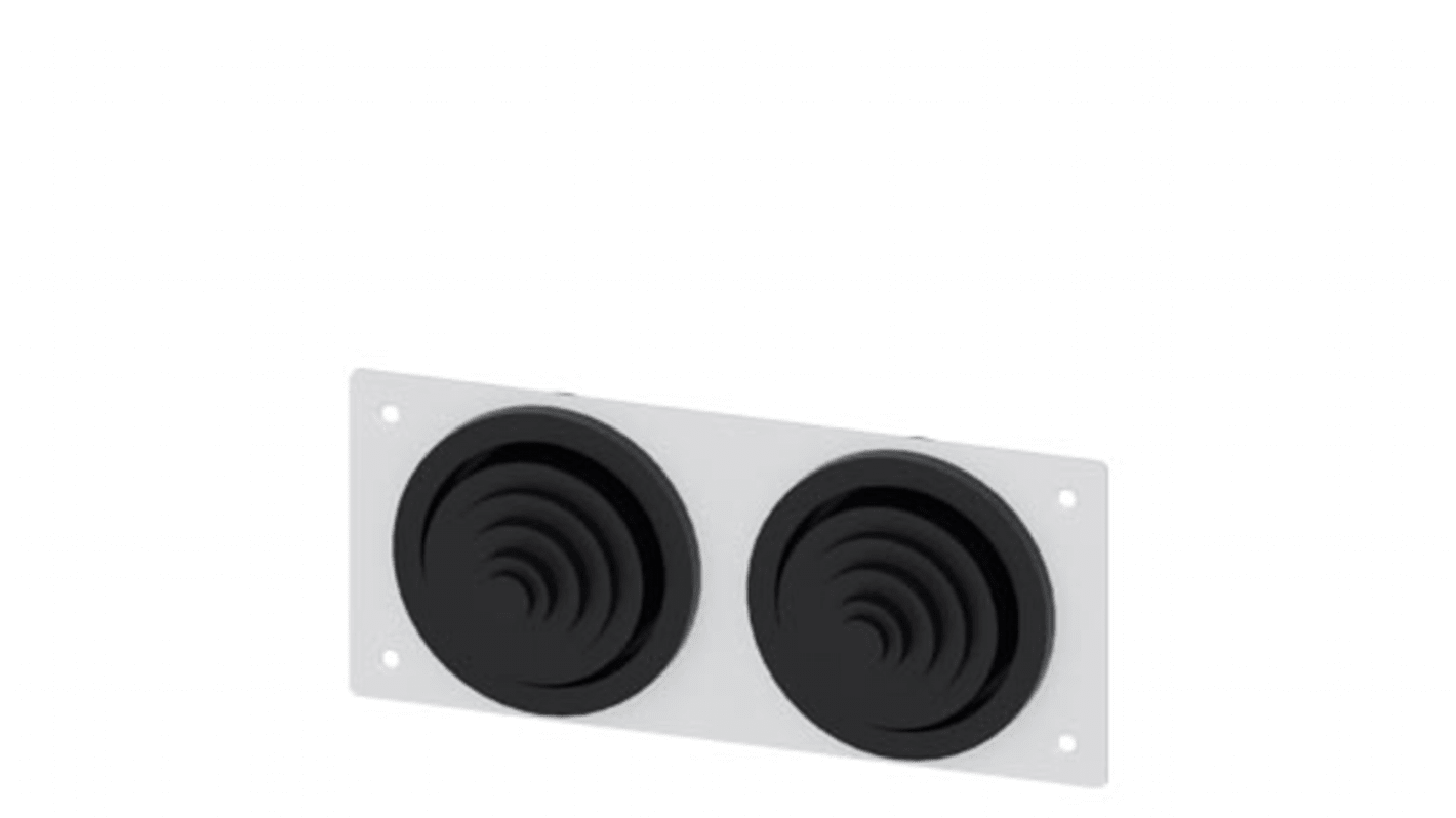 Flangia Siemens 8GK9100-0KK06 per distributore DIN ALPHA, IP55, con 2 guaine per cavo, peso 250 g.