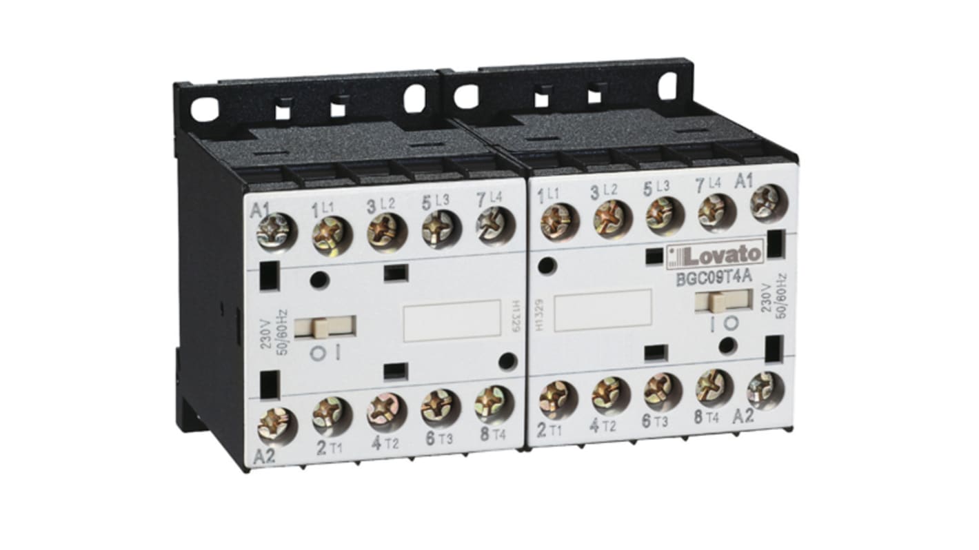 Contattore Lovato 11BGC09T4A400, serie 11BG, 20 A, 400 V c.a., morsetti a vite, peso 365 g, interblocco incorporato.