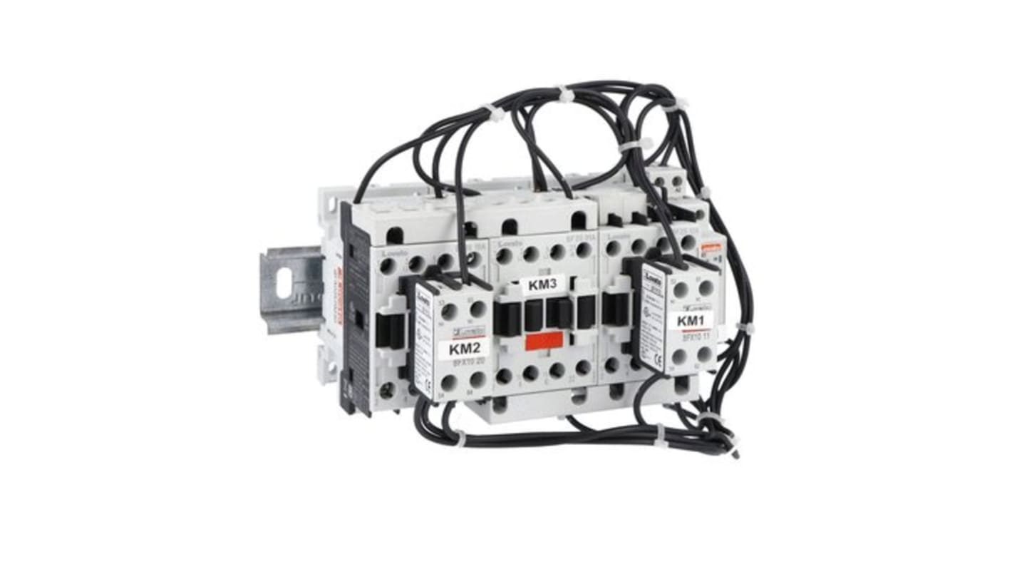 Avviatore stella-triangolo Lovato BFA02570400, 3 fasi, potenza 18,5 kW, tensione 440 V, corrente 35 A, con contatti ausiliari.