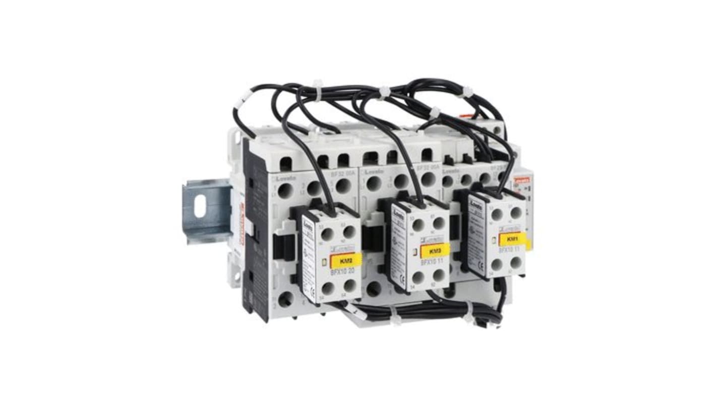 Avviatore stella-triangolo Lovato BFA03270230, 3 fasi, potenza 25 kW, tensione 440 V, corrente 50 A, con contatti ausiliari.