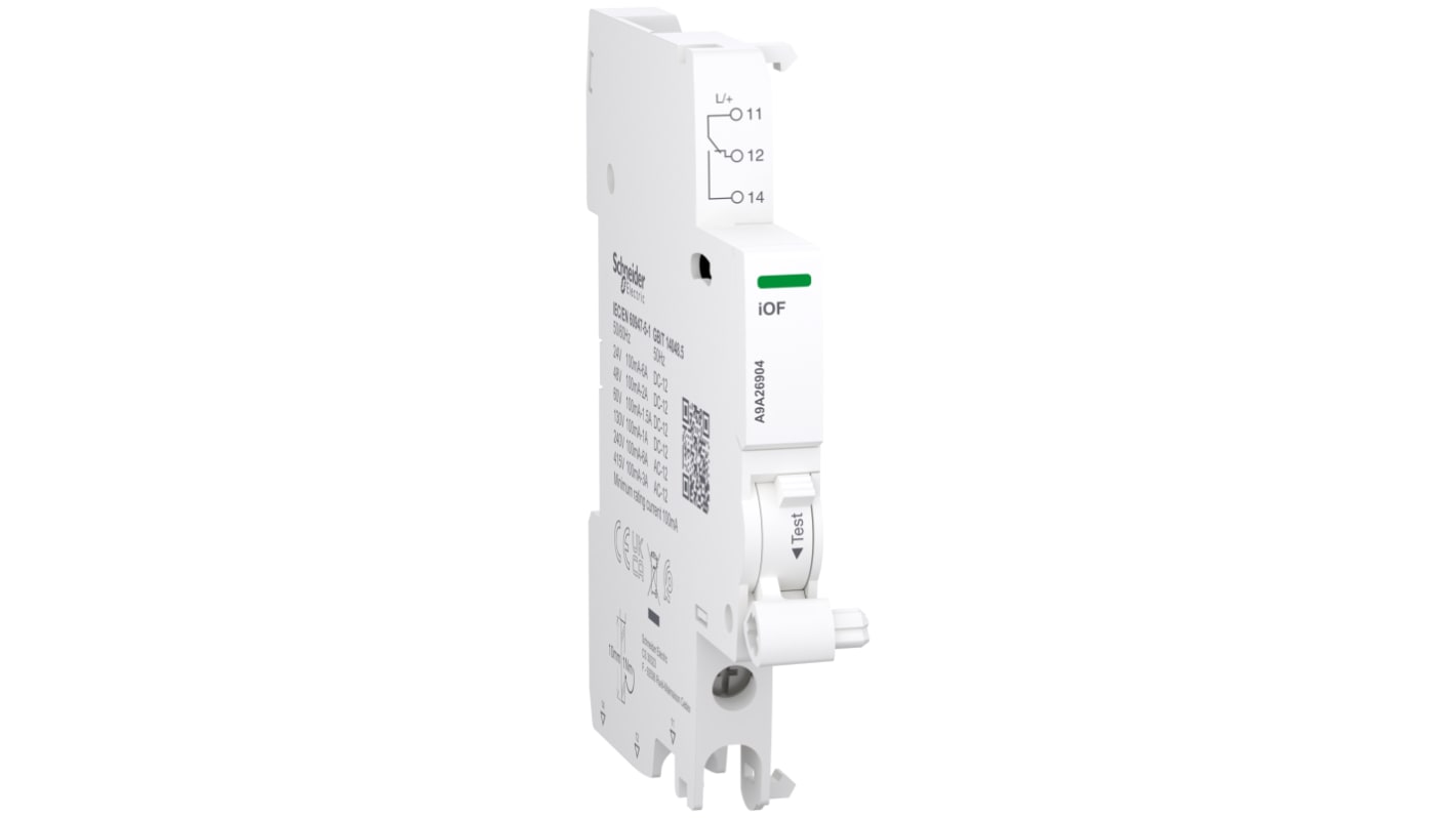 Contatto ausiliario Schneider Electric A9A26904, 1 C/O, montaggio a clip, +70 °C, per quadri elettrici e automazione.